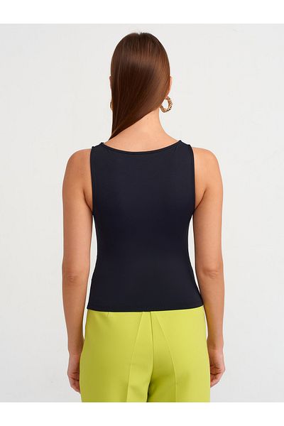 Dilvin 20827 Black Sleeveless Gathered Ball