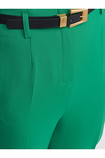 Dilvin 71233 Belted High Waist Trousers-Light Green