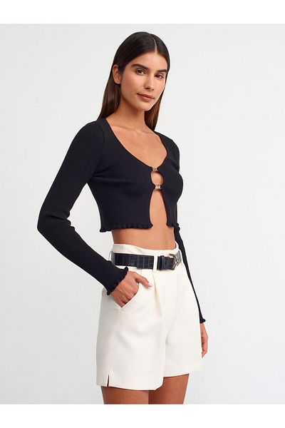 Dilvin 60134 Accesoriu față cu gât în U Tricotaj Cardigan-negru