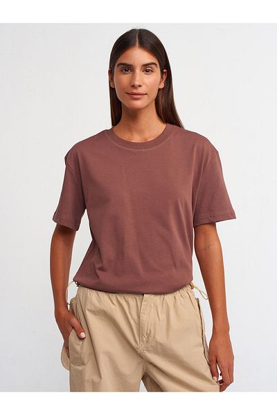 Dilvin 30312 Tricou oversize cu decolteu triplu-maro