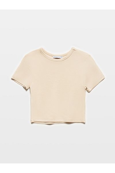 Dilvin 31104 Modal Light Beige Crop Top