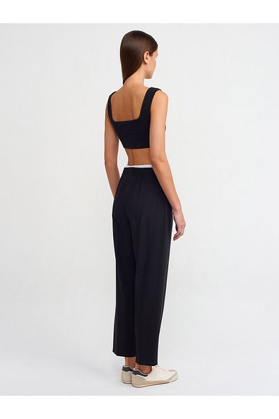 Dilvin 71271 Wide Leg Trousers with Double Waistband - Black