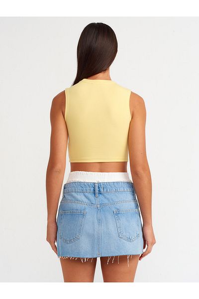 Dilvin Yellow 30125 Model Crop Top