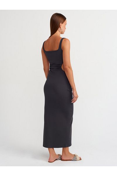Dilvin Model 9094 Rochie Lunga Antracit cu Detaliu Fereastra
