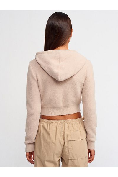 Dilvin 10486 Pulover crop cu glugă cu textura moale-bej