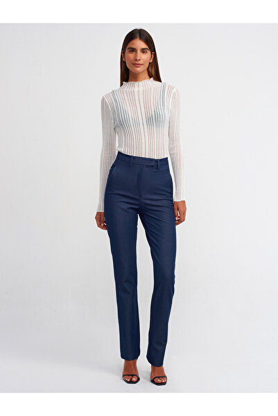 Dilvin 10497 Stand Collar Corded Διάφανο Πουλόβερ-Εκρού