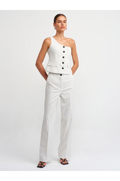 Dilvin 71264 Mid Waist Straight Trousers-White