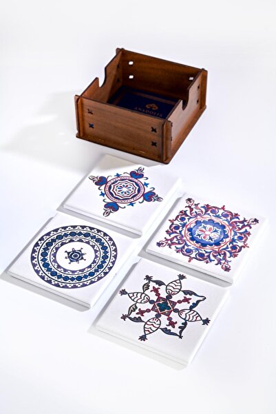 Anadolia Ayasofya Series - 4-Piece Special Wooden Boxed Ceramic Coasters