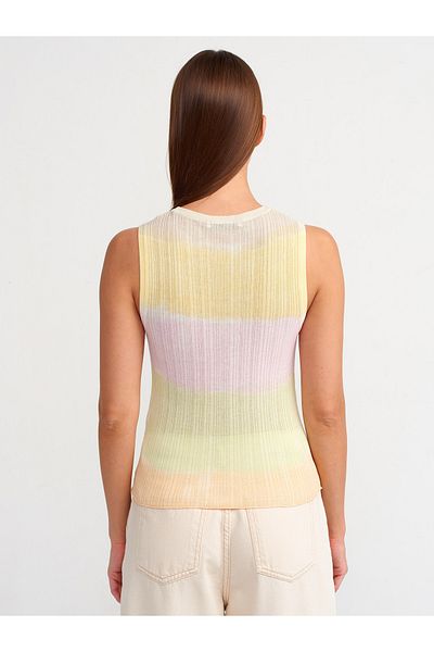Dilvin 10569 Multi - Crew Neck Ribbed Tie-Dye Knitwear Blouse