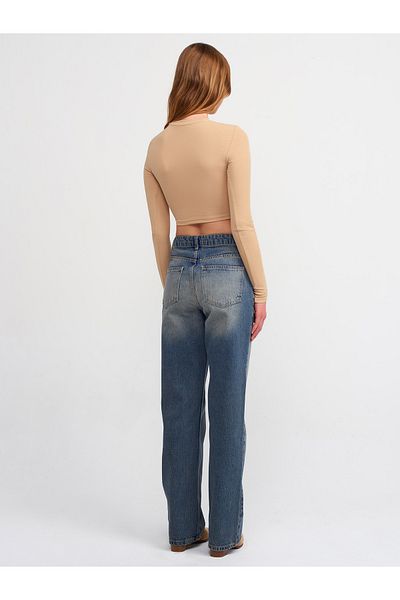 Dilvin 71417 Pantaloni din denim cu picioare late învechite-nuanță
