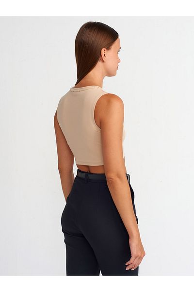 Dilvin 30125 Model Beige Crop Top
