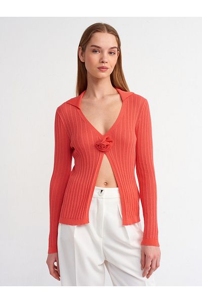 Dilvin Model 10526 - Bluză din tricot transparentă cu modele florale roșie