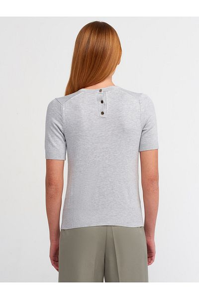 Dilvin 10426 Model - Crew Neck and Buttoned Back Gray Melange Knitwear Sweater
