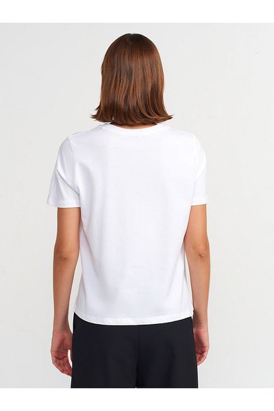 Dilvin 31168 White Stone Embroidered T-shirt