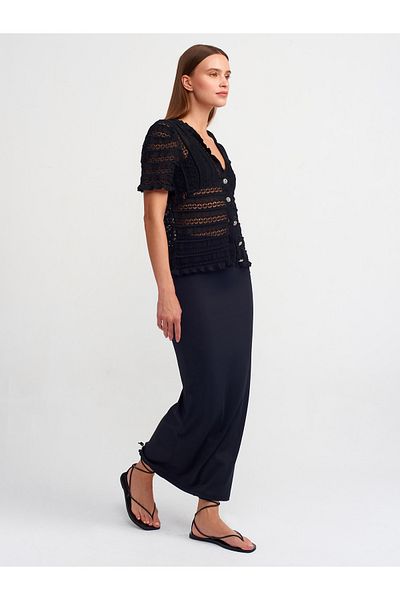 Dilvin 60237 Cardigan negru cu decolteu în V ajurat