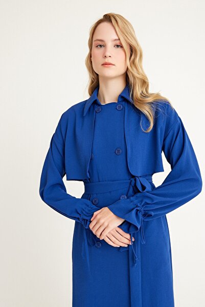 QANU Kuşaklı Ferace İndigo Bol Kalıp