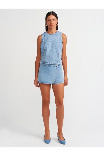 Dilvin 71508 Fusta albastră pantaloni scurți din denim