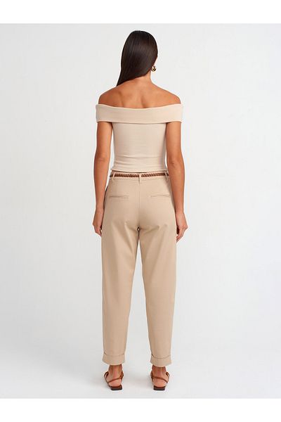 Dilvin 71531 Camel Colored Knitted Belted Chino Pants