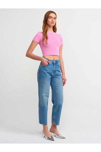 Dilvin 71424 Green Tinted Relax Denim Culottes-Tint