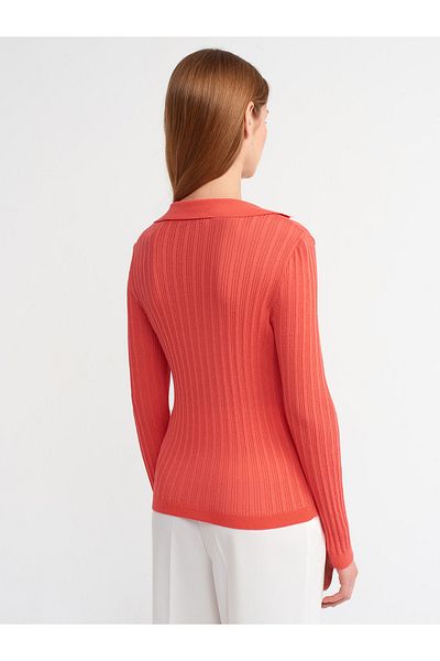 Dilvin Model 10526 - Bluză din tricot transparentă cu modele florale roșie