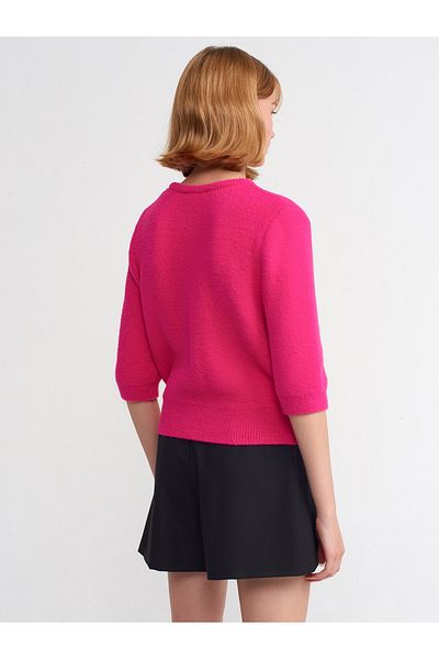 Dilvin 10472 Pulover cu textura moale cu decolteu triplu-fucsia