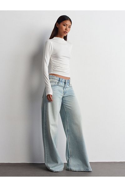 Dilvin 30504 Gathered Viscose Long Sleeve Top-Ecru