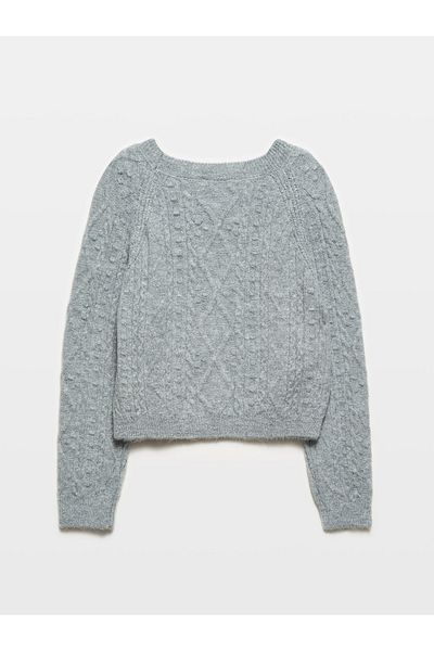 Dilvin 10462 Model Crew Neck and Stone Detailed Sweater - Dark Gray