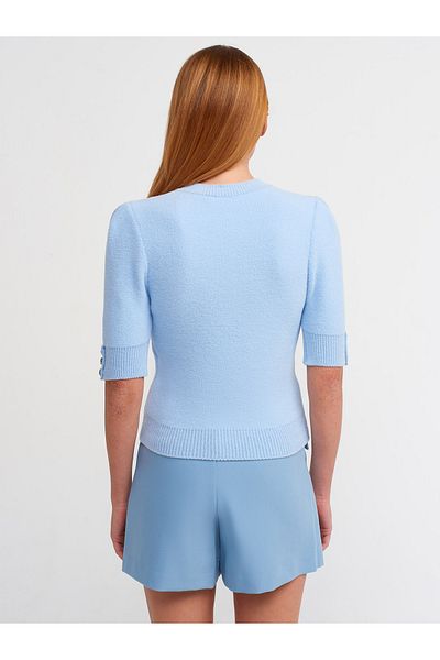 Dilvin 10295 Pulover albastru cu mânecă scurtă cu decolteu