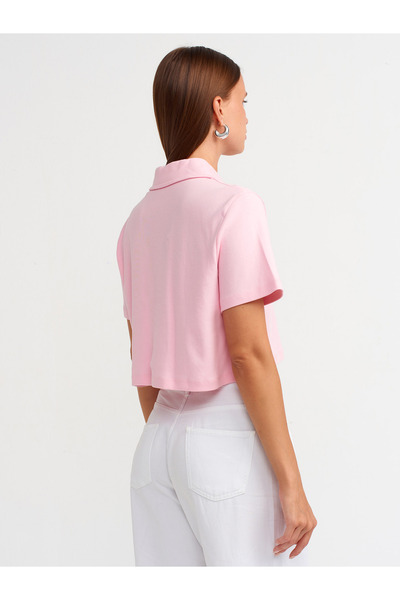 Dilvin 30961 - Tricou roz din bumbac cu guler polo