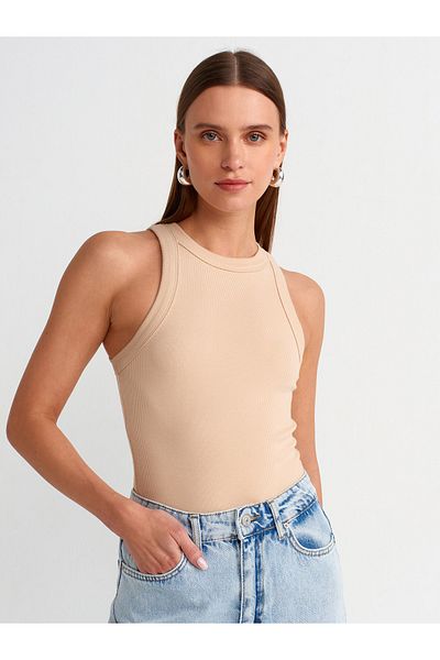 Dilvin 20810 Crop Top-Light Beige