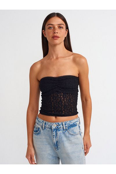 Dilvin 31012 Model Strapless Black Lace Top