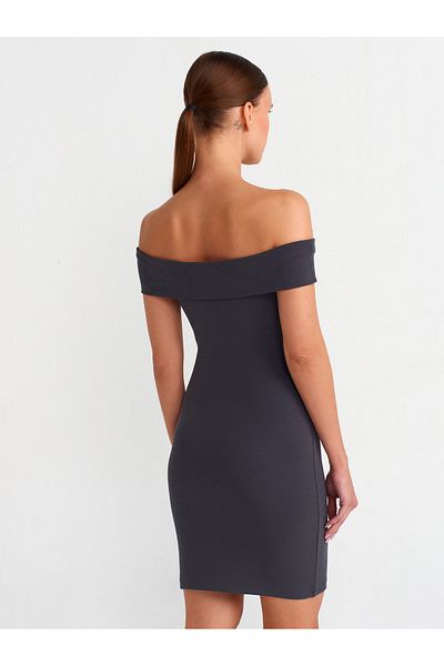 Dilvin 91102 Μίνι Φόρεμα Off Shoulder-Ανθρακί
