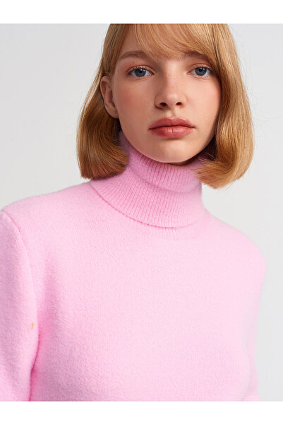 Dilvin 10480 Model Pink Soft Textured Full Turtleneck Sweater