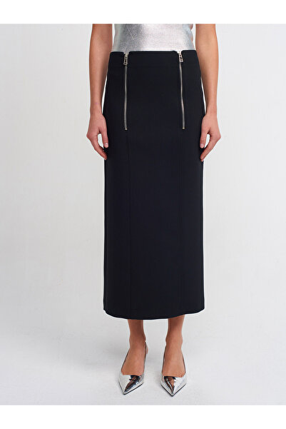 Dilvin 80823 Fermuarlı Kalem Etek-Siyah