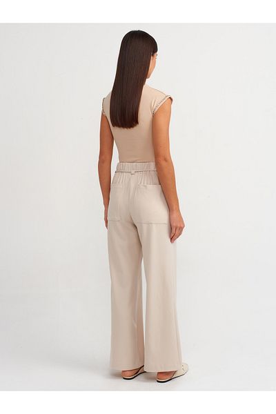 Dilvin 71251 Stone Colored Loose Cut and Elastic Waist Trousers