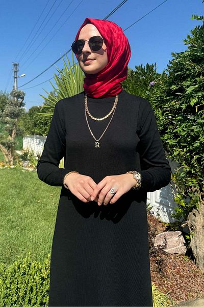 Rabia Şamlı Μαύρο Πλεκτό Ονειρικό Φόρεμα