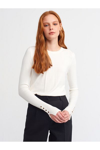 Dilvin 1267 Crew Neck Mid-Sleeve Drop Sweater-ecru