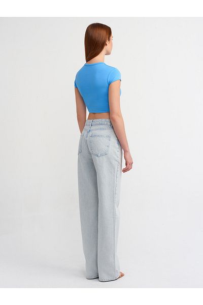 Dilvin 71455 Pantaloni din denim cu talie joasă din țesătură spartă-albastru