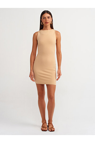 Dilvin 91128 Vücuda Oturan Mini Elbise-Bej