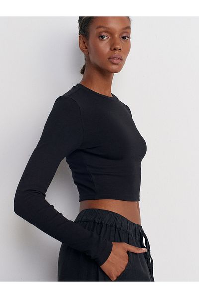 Dilvin 31236 Μαύρο μακρυμάνικο Crop Top