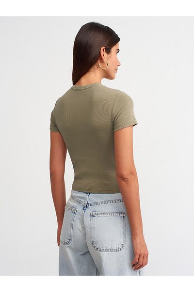 Dilvin 30457 Tricou cu efect de spălare-Kaki