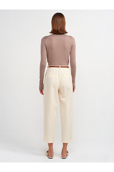 Dilvin 71538 Ecru Belted 100% Cotton Trousers