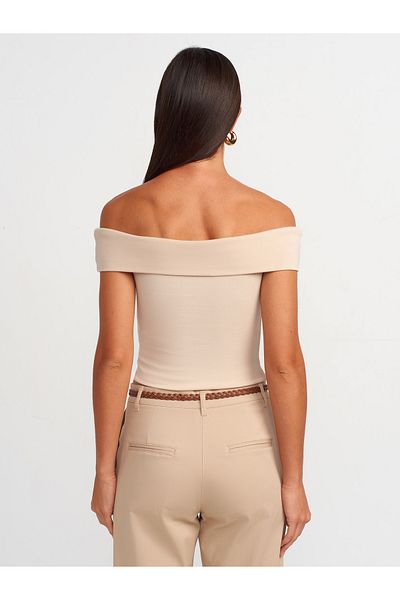 Dilvin 30926 Off-The-Shoulder Top-Light Beige