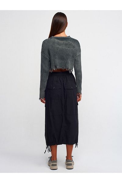 Dilvin 80886 Fustă midi cu buzunar cargo - negru