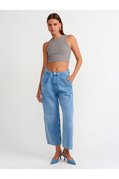 Dilvin 71495 Model - Short Denim Trousers with Adjustable Belt