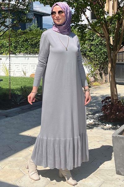Rabia Şamlı Γκρι Πλεκτό Φόρεμα Ονειρικό