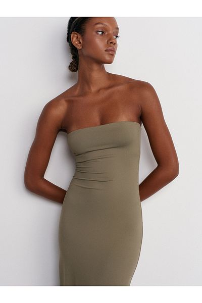 Dilvin 91176 Model Rochie Midi Kaki fără bretele