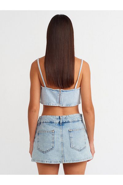 Dilvin 71496 Fustă cu pantaloni scurți din denim albastru - Despicat în față