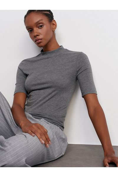 Dilvin 30481 Anthracite High Collar T-Shirt