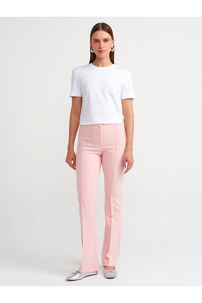 Dilvin 71295 High Waist Flared Leg Trousers - Powder